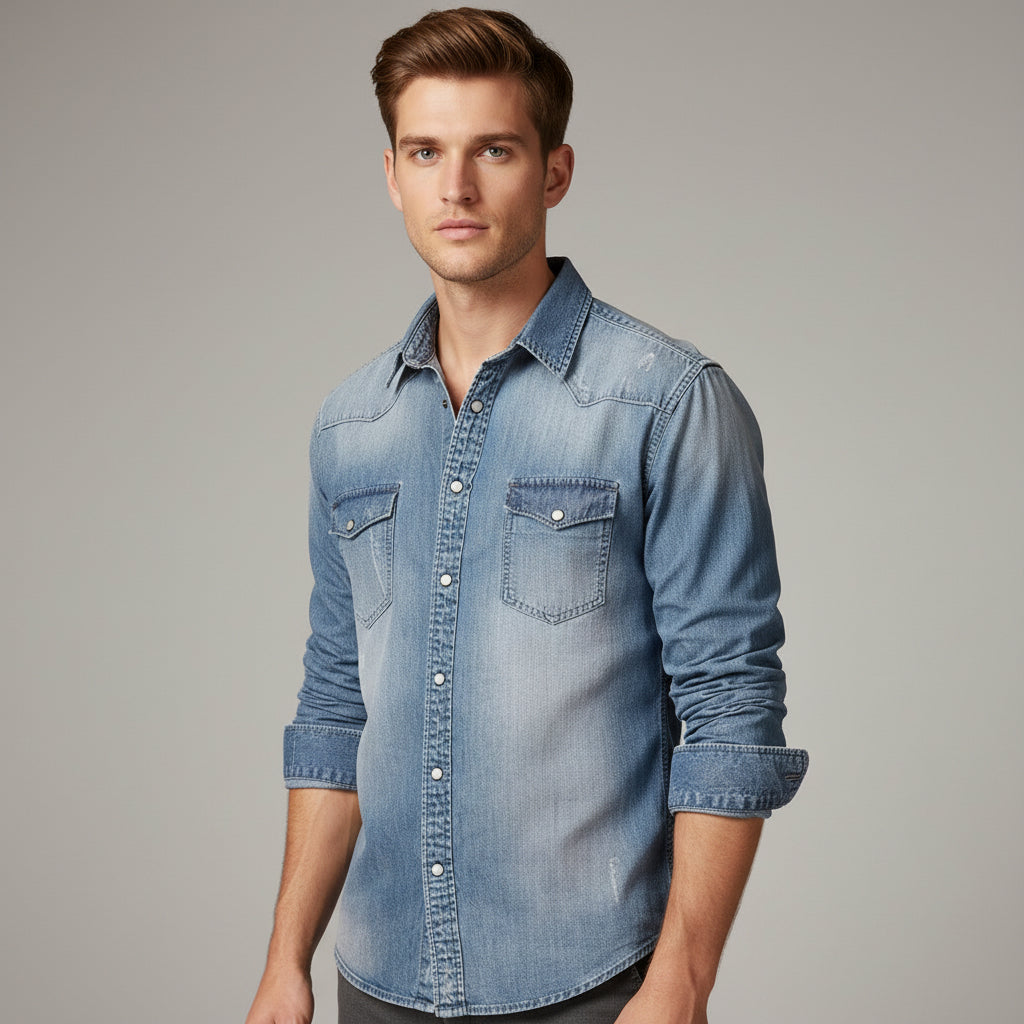 Vintage Denim-Hemd für Herren mit Brusttaschen