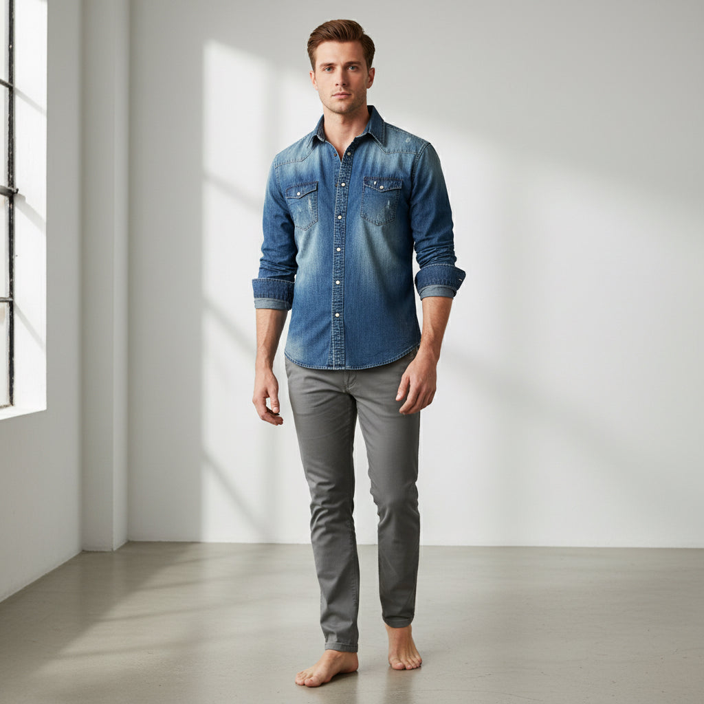 Vintage Denim-Hemd für Herren mit Brusttaschen