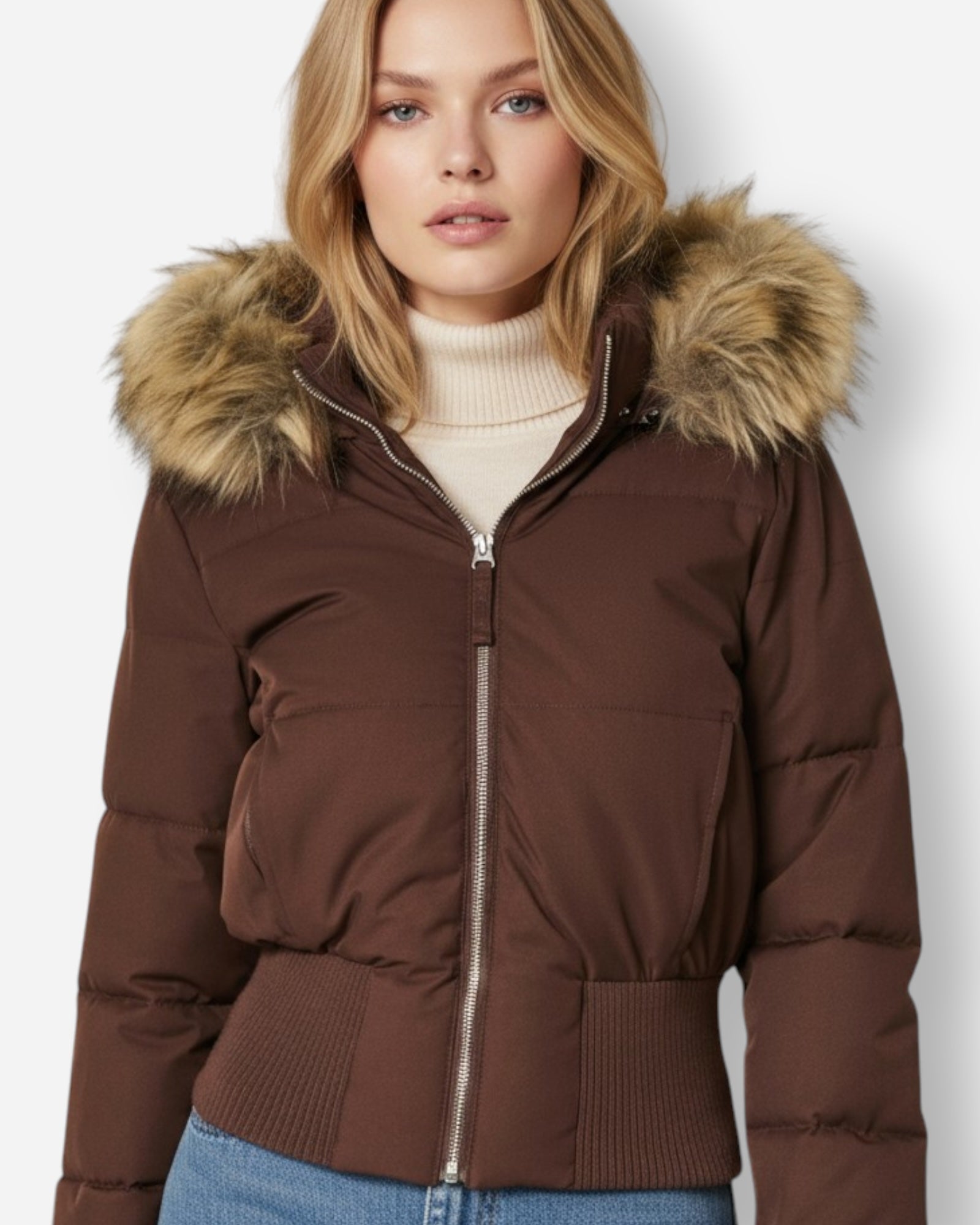 Gesteppte Winterjacke für Damen mit flauschig besetzter Kapuze und breitem Rippbund am Saum