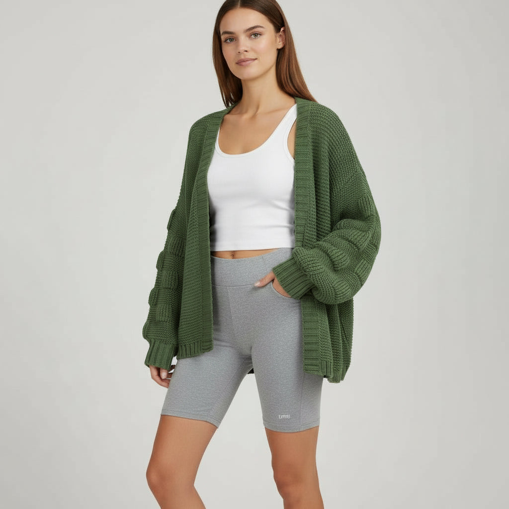 Strickjacke für Damen mit Puffärmeln und offenem Design