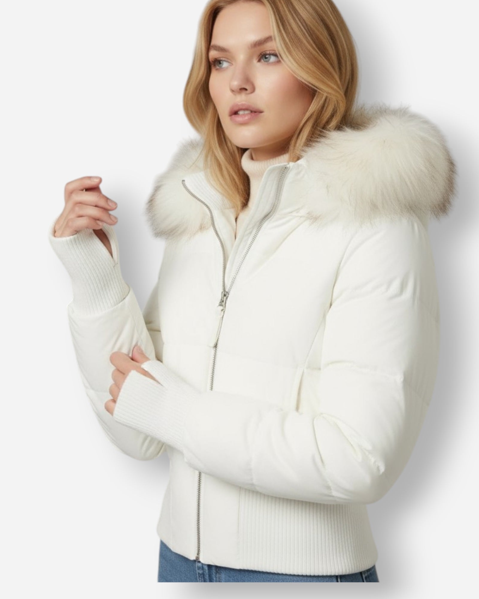 Gesteppte Winterjacke für Damen mit flauschig besetzter Kapuze und breitem Rippbund am Saum