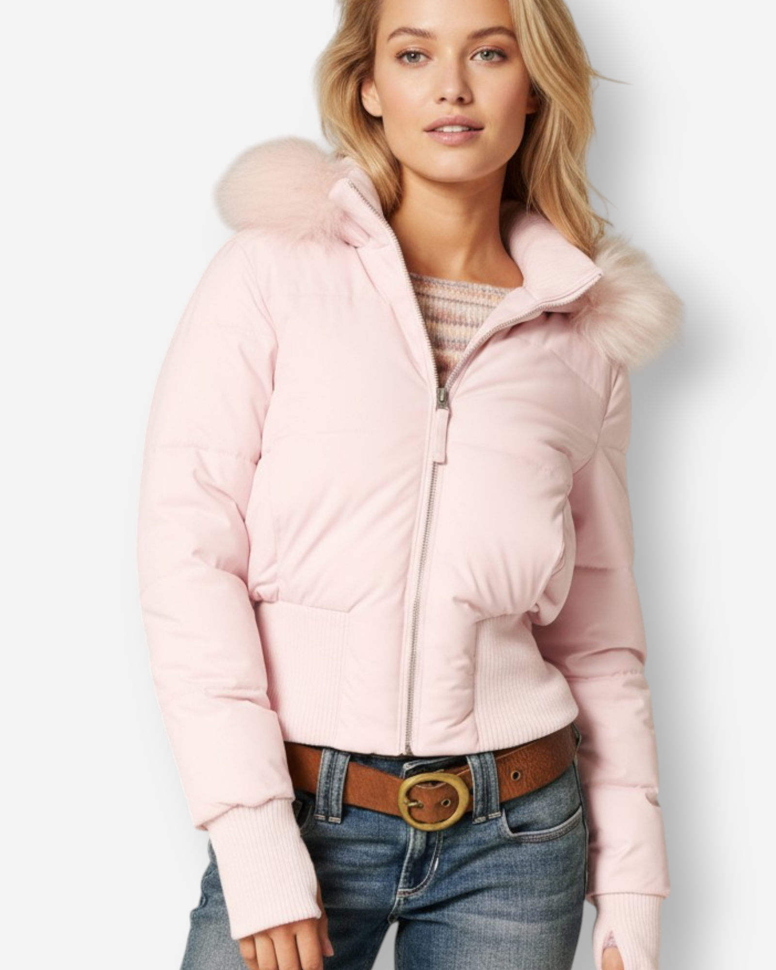 Gesteppte Winterjacke für Damen mit flauschig besetzter Kapuze und breitem Rippbund am Saum