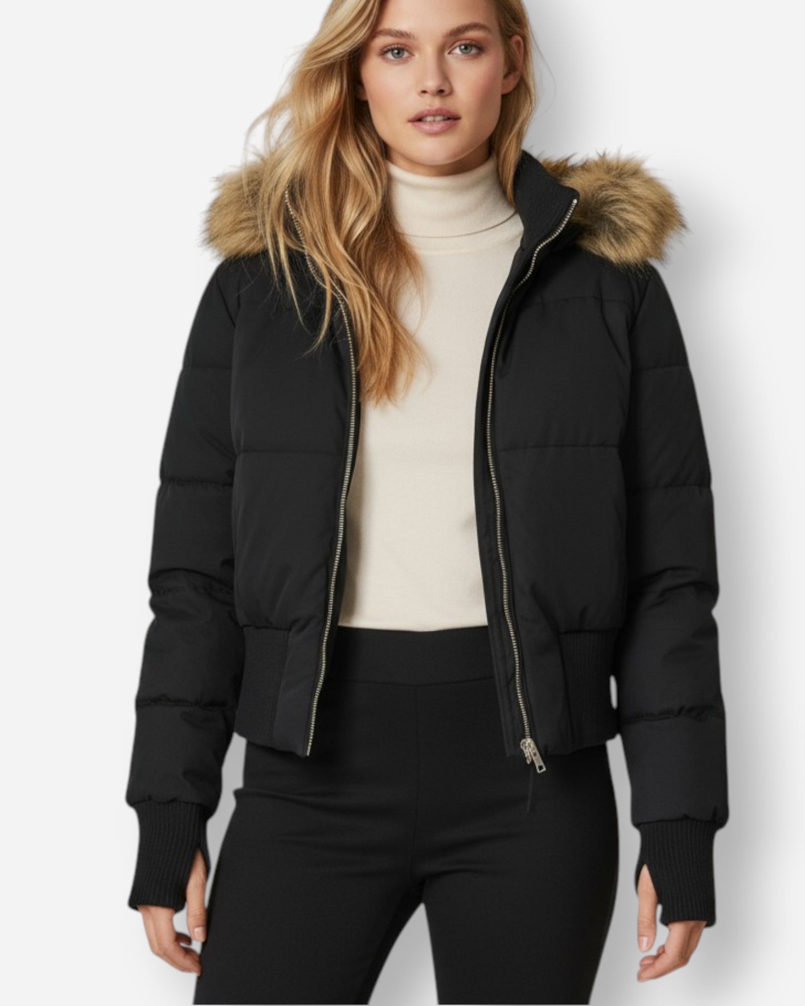 Gesteppte Winterjacke für Damen mit flauschig besetzter Kapuze und breitem Rippbund am Saum