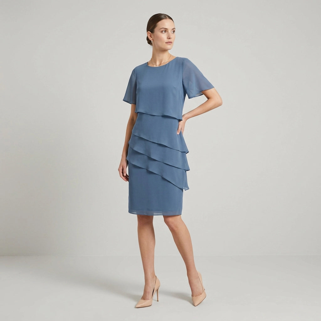 Minikleid im Lagen Look mit kurzen Ärmeln im einfarbigen Design