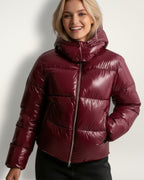 Puffer Jacke für Damen mit Glänzendes Coating und Abnehmbarer Kapuze