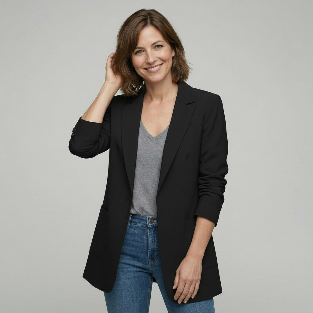 Oversize Longblazer für Damen mit großen Fronttaschen und Schulterpolstern