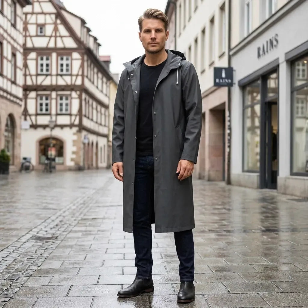 Wasserdichte Jacke für Herren im oversized Stil mit Kapuze in modernem Design Schwarz 1