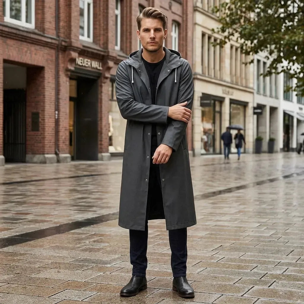 Wasserdichte Jacke für Herren im oversized Stil mit Kapuze in modernem Design Schwarz 2