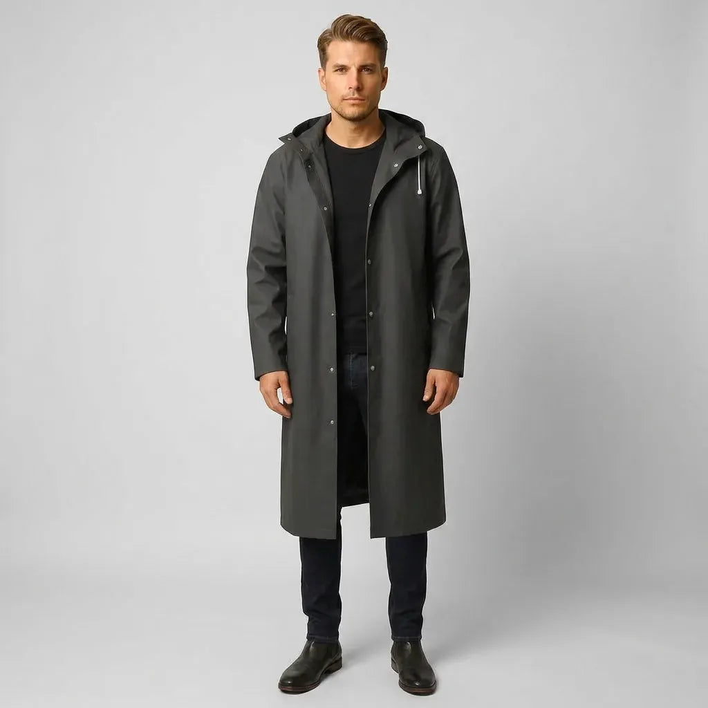 Wasserdichte Jacke für Herren im oversized Stil mit Kapuze in modernem Design Schwarz 3