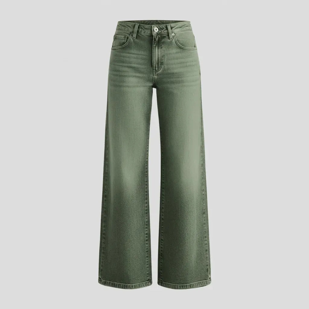 Weite Jeans für Damen aus Denim mit Wide Leg Grün 2