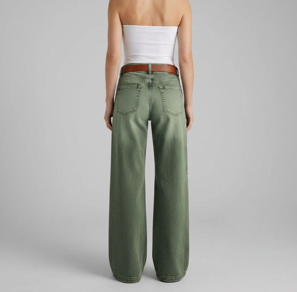 Weite Jeans für Damen aus Denim mit Wide Leg Grün 3