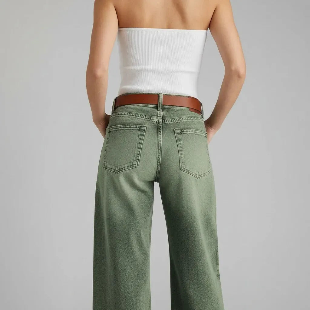 Weite Jeans für Damen aus Denim mit Wide Leg Grün 4