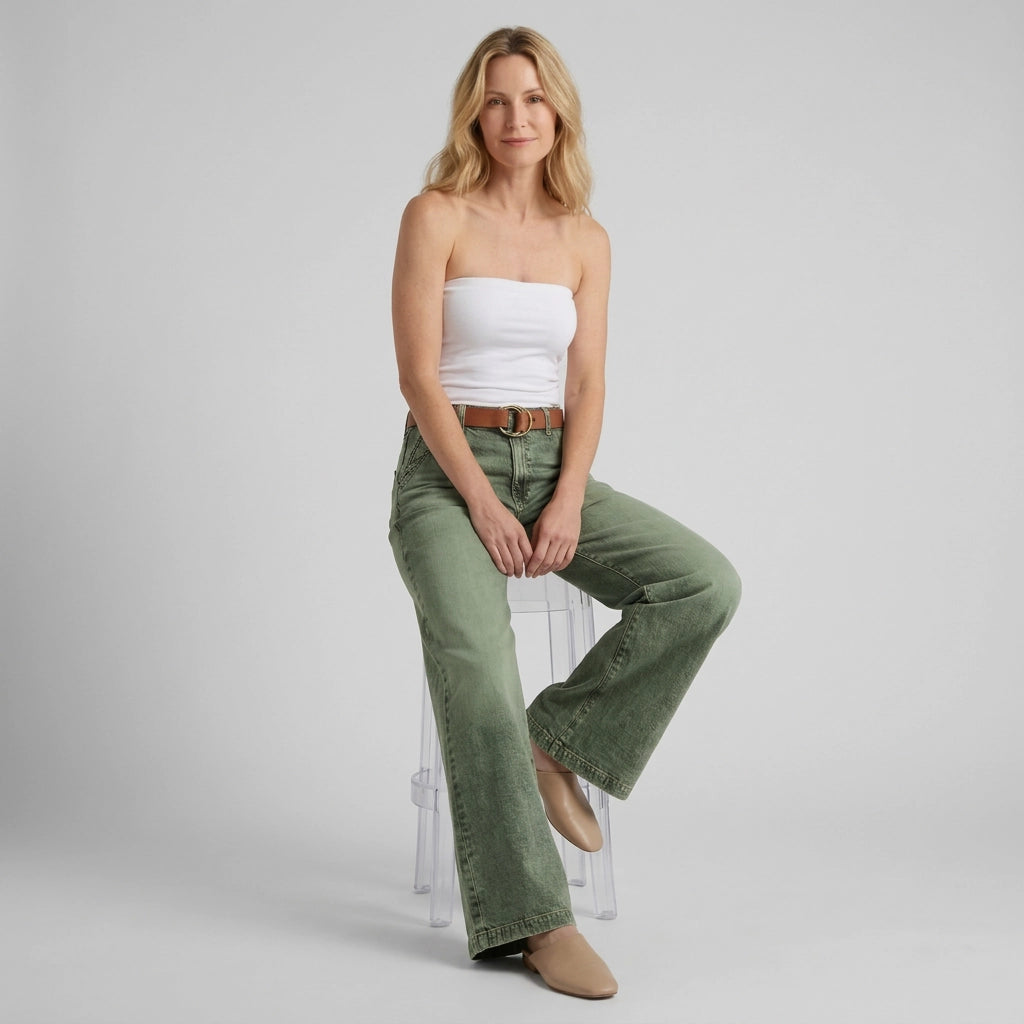 Weite Jeans für Damen aus Denim mit Wide Leg Grün 5