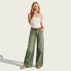 Weite Jeans für Damen aus Denim mit Wide Leg Grün 6
