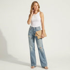 Weite Jeans für Damen in Grey-Denim mit Wide Leg mit Rissen Hellblau 4