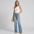 Weite Jeans für Damen in Grey-Denim mit Wide Leg mit Rissen Hellblau 6