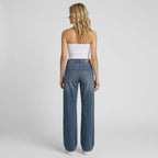 Weite Jeans für Damen mit hohem Bund aus Denim mit Taschen Blau 2