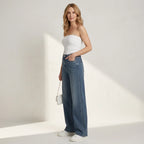 Weite Jeans für Damen mit hohem Bund aus Denim mit Taschen Blau 4