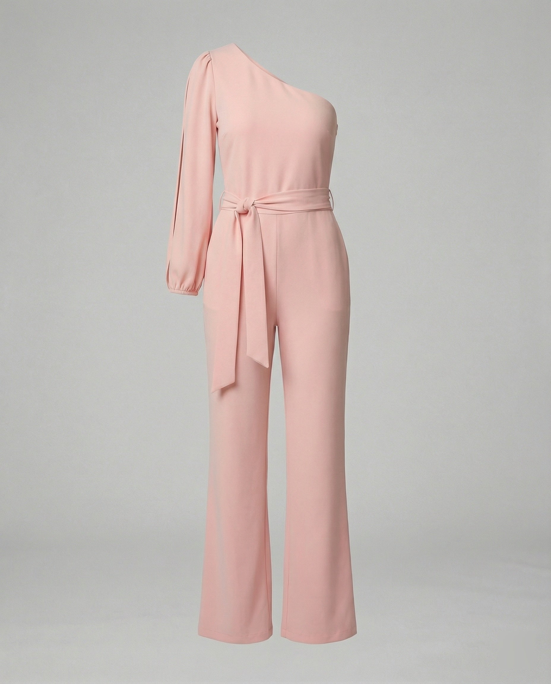 Eleganter Damen Jumpsuit im One Shoulder Schnitt mit Bindegürtel und weitem Bein