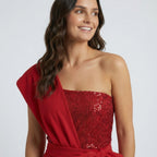 Eleganter Damen Jumpsuit im One Shoulder Schnitt mit Bindegürtel und weitem Bein