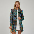 Bunte leichte lange Blazer Jacket für Damen ohne Kragen