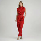 Tailliertes Damen Set aus ärmellosem Top und Hose mit hoher Taille im Jumpsuit Look