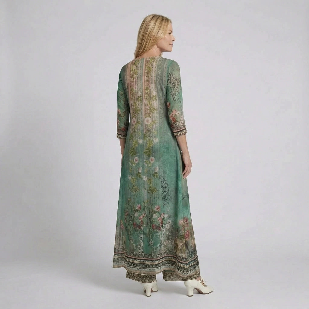 Weites Jumpsuit Set mit Rundhalsausschnitt und Langer Offener Tunika