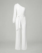 Eleganter Damen Jumpsuit im One Shoulder Schnitt mit Bindegürtel und weitem Bein