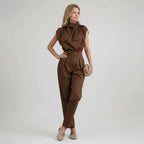 Tailliertes Damen Set aus ärmellosem Top und Hose mit hoher Taille im Jumpsuit Look