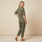 Zweiteiler für Damen mit Hose und Oberteil aus Leinen im lässigen Stil Dunkelgrün 7