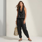 Zweiteiler für Damen mit Hose und Oberteil im Casual Stil Schwarz 1