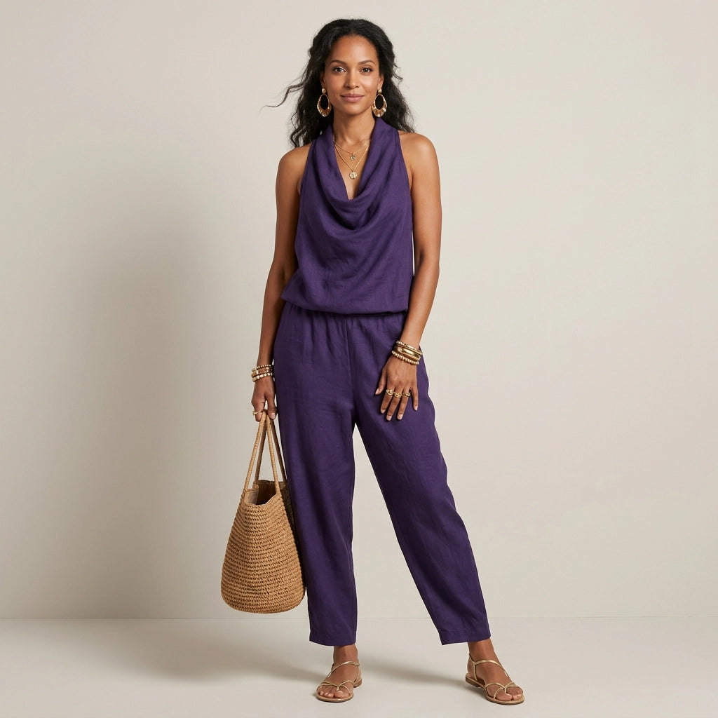 Zweiteiler für Damen mit Hose und Oberteil im Casual Stil Lila 3