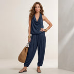 Zweiteiler für Damen mit Hose und Oberteil im Casual Stil Dunkelblau 5