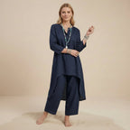 Zweiteiler für Damen mit weiter Hose aus Leinen im Boho-Stil Dunkelblau 2