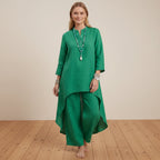 Zweiteiler für Damen mit weiter Hose aus Leinen im Boho-Stil Grün 7