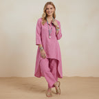 Zweiteiler für Damen mit weiter Hose aus Leinen im Boho-Stil Rosa 8