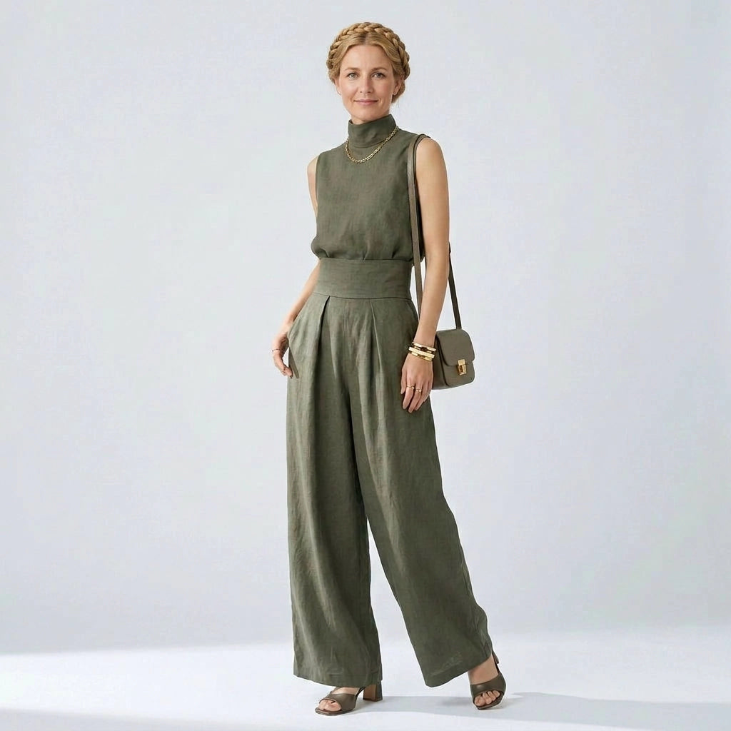 Zweiteiler für Damen mit weiter Hose und ärmellosem Oberteil im lässigen Stil
