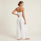 Zweiteiler für Damen mit weiter Hose aus Leinen im festlichen Stil Weiß 1