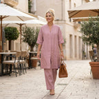Sommer Set  für Damen mit weiter Hose aus Leinen im lässigen Stil 7