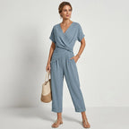 Zweiteiler für Damen mit weiter Hose aus Musselin im eleganten Stil Blau 1