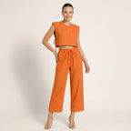 Zweiteiler mit weiter Hose aus Leinen im lässigen Stil Orange 1